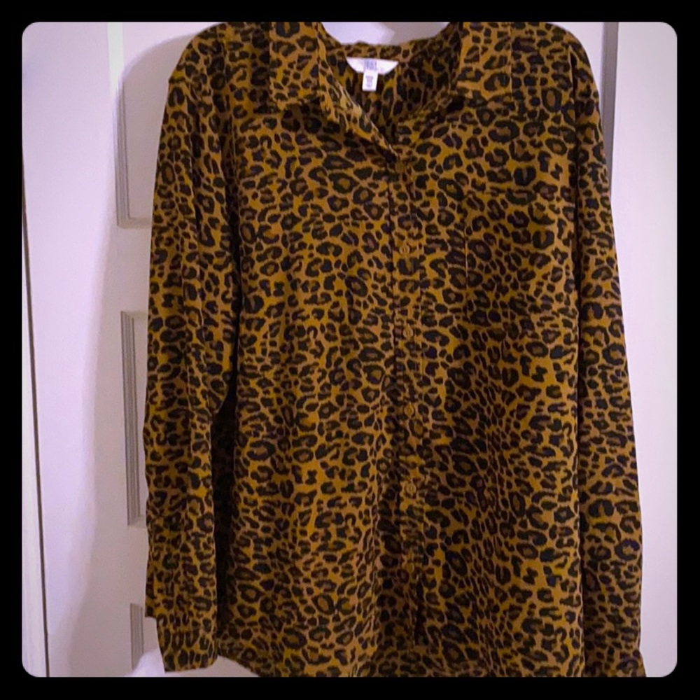 Cheetah print button down blouse